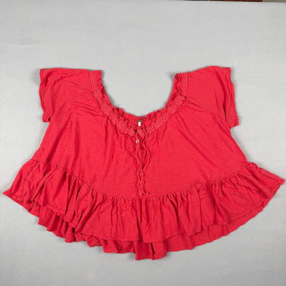 Free People Camelia Coral Lace Ruffle Peasant Top Size Small boho fall women’s